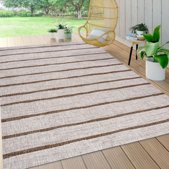 Colonia Berber Stripe Beige/Brown 4 ft. x 6 ft. Indoor/Outdoor Area Rug