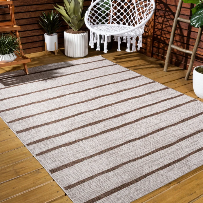 Colonia Berber Stripe Beige/Brown 4 ft. x 6 ft. Indoor/Outdoor Area Rug