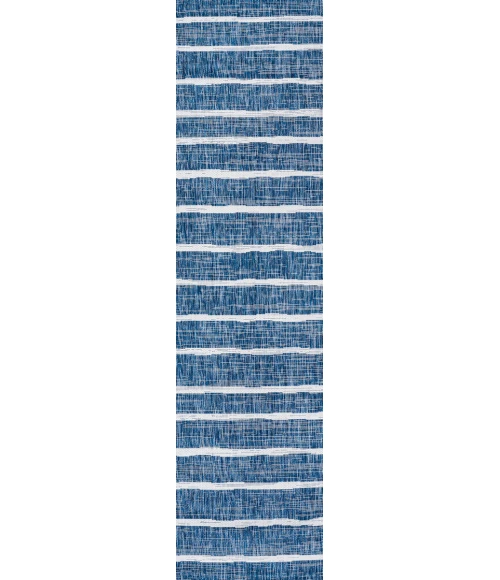 Colonia Berber Stripe Blue/Ivory 2 ft. x 8 ft. Indoor/Outdoor Runner Rug