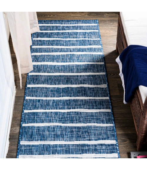 Colonia Berber Stripe Blue/Ivory 2 ft. x 8 ft. Indoor/Outdoor Runner Rug
