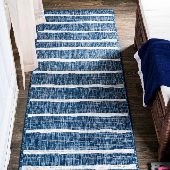 Colonia Berber Stripe Blue/Ivory 2 ft. x 8 ft. Indoor/Outdoor Runner Rug