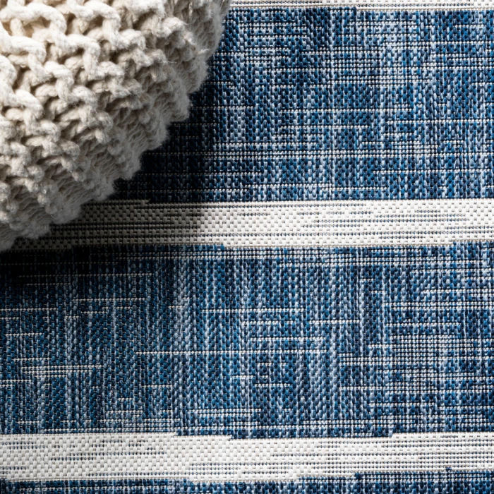 Colonia Berber Stripe Blue/Ivory 2 ft. x 8 ft. Indoor/Outdoor Runner Rug