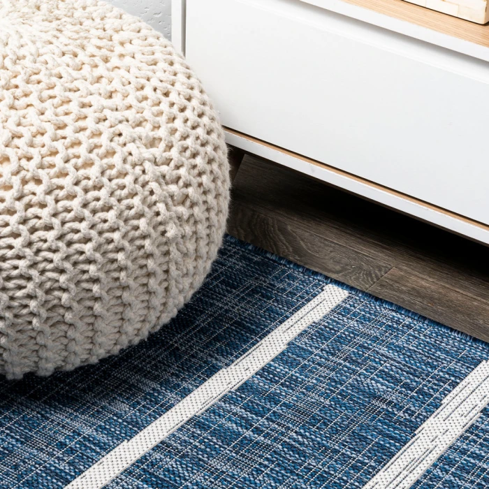 Colonia Berber Stripe Blue/Ivory 2 ft. x 8 ft. Indoor/Outdoor Runner Rug