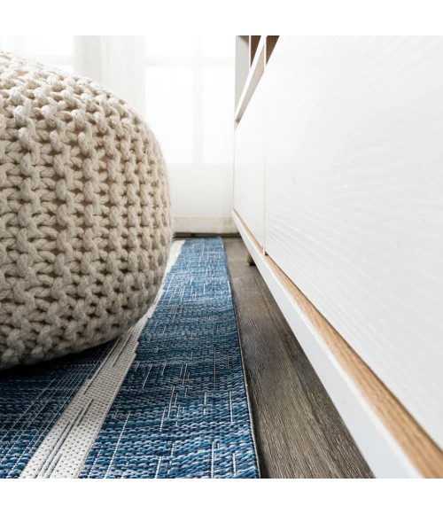 Colonia Berber Stripe Blue/Ivory 2 ft. x 8 ft. Indoor/Outdoor Runner Rug