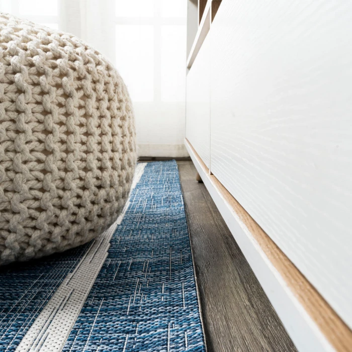 Colonia Berber Stripe Blue/Ivory 2 ft. x 8 ft. Indoor/Outdoor Runner Rug