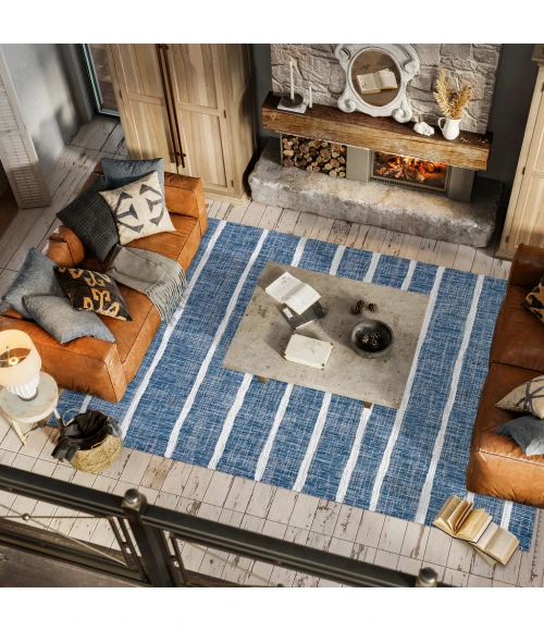 Colonia Berber Stripe Blue/Ivory 5 ft. x 8 ft. Indoor/Outdoor Area Rug