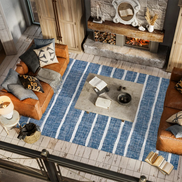 Colonia Berber Stripe Blue/Ivory 4 ft. x 6 ft. Indoor/Outdoor Area Rug