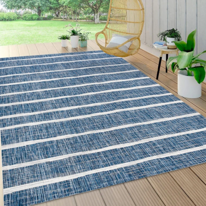 Colonia Berber Stripe Blue/Ivory 4 ft. x 6 ft. Indoor/Outdoor Area Rug