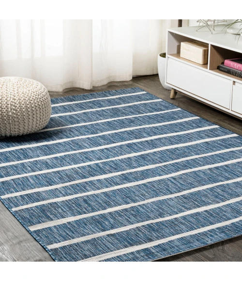 Colonia Berber Stripe Blue/Ivory 5 ft. x 8 ft. Indoor/Outdoor Area Rug