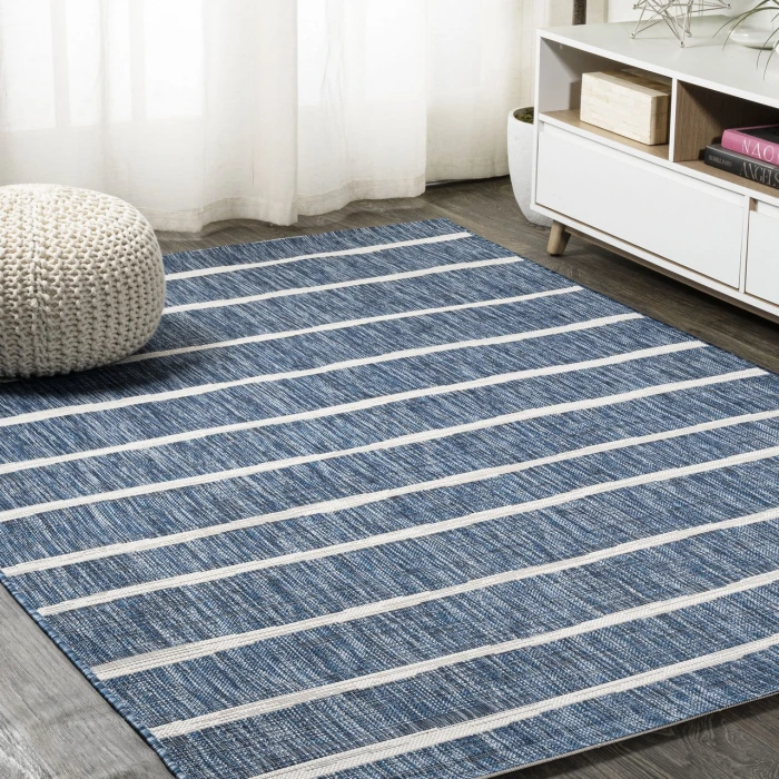 Colonia Berber Stripe Blue/Ivory 4 ft. x 6 ft. Indoor/Outdoor Area Rug