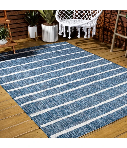 Colonia Berber Stripe Blue/Ivory 5 ft. x 8 ft. Indoor/Outdoor Area Rug