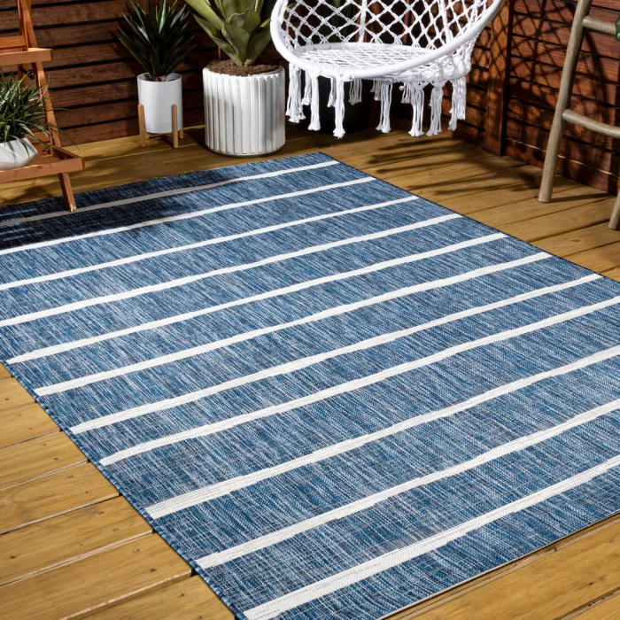 Colonia Berber Stripe Blue/Ivory 4 ft. x 6 ft. Indoor/Outdoor Area Rug