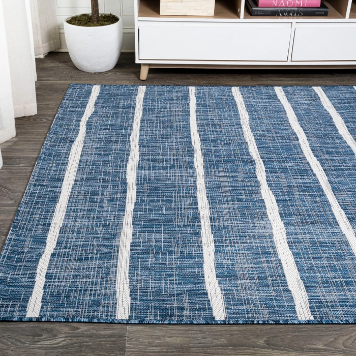 Colonia Berber Stripe Blue/Ivory 4 ft. x 6 ft. Indoor/Outdoor Area Rug