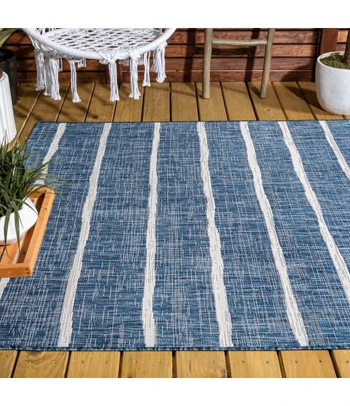 Colonia Berber Stripe Blue/Ivory 5 ft. x 8 ft. Indoor/Outdoor Area Rug