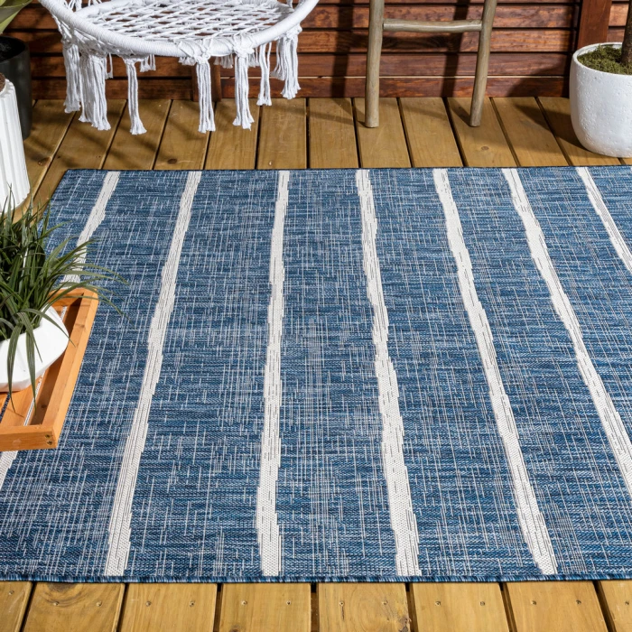 Colonia Berber Stripe Blue/Ivory 4 ft. x 6 ft. Indoor/Outdoor Area Rug