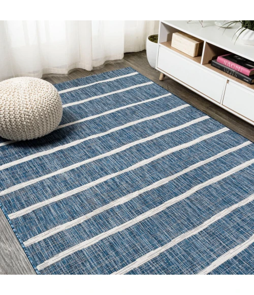 Colonia Berber Stripe Blue/Ivory 5 ft. x 8 ft. Indoor/Outdoor Area Rug