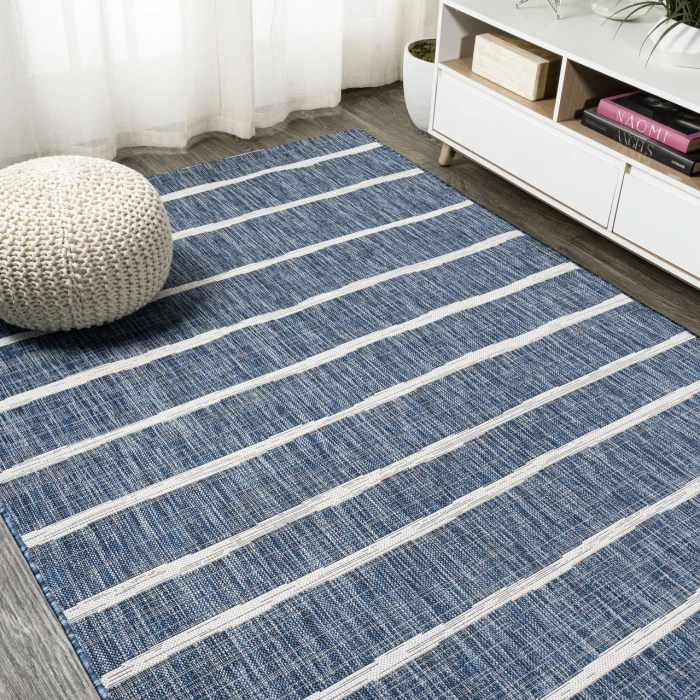 Colonia Berber Stripe Blue/Ivory 4 ft. x 6 ft. Indoor/Outdoor Area Rug