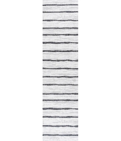 Colonia Berber Stripe Ivory/Black 2 ft. x 10 ft. Indoor/Outdoor Runner Rug