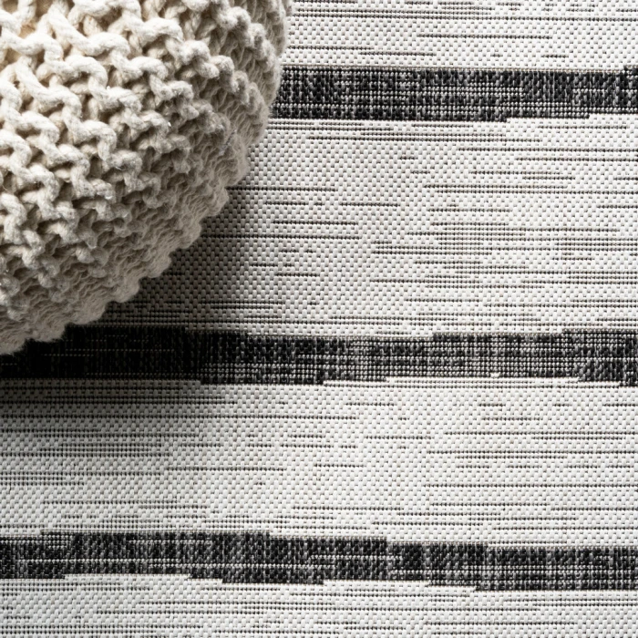 Colonia Berber Stripe Ivory/Black 4 ft. x 6 ft. Indoor/Outdoor Area Rug
