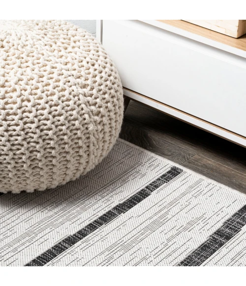 Colonia Berber Stripe Ivory/Black 2 ft. x 10 ft. Indoor/Outdoor Runner Rug