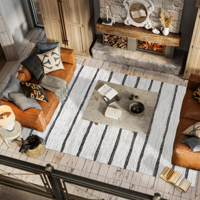 Colonia Berber Stripe Ivory/Black 4 ft. x 6 ft. Indoor/Outdoor Area Rug