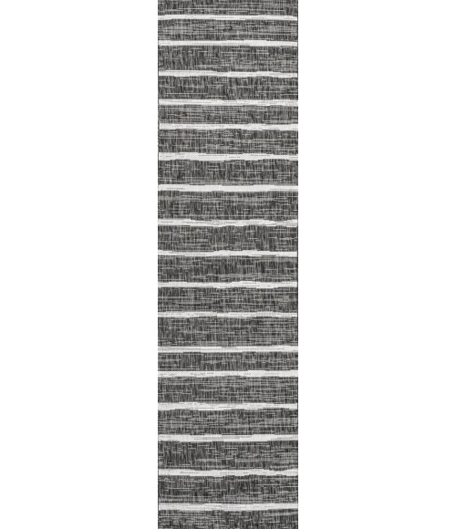 Colonia Berber Stripe Black/Ivory 2 ft. x 8 ft. Indoor/Outdoor Runner Rug