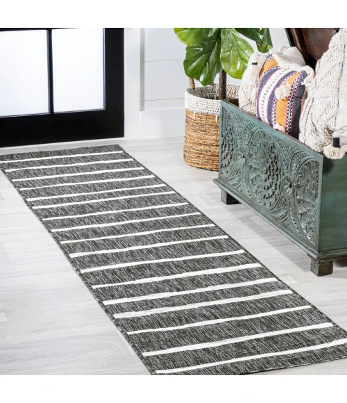 Colonia Berber Stripe Black/Ivory 2 ft. x 8 ft. Indoor/Outdoor Runner Rug