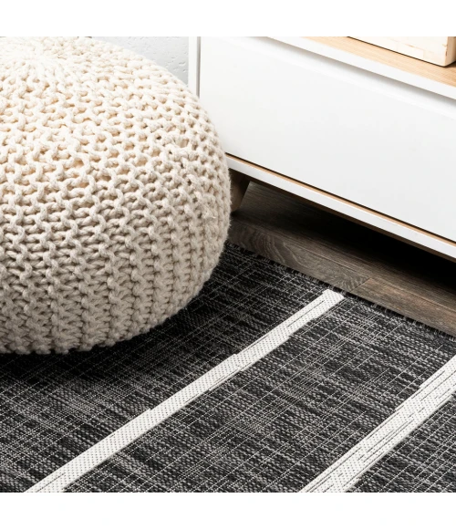 Colonia Berber Stripe Black/Ivory 2 ft. x 8 ft. Indoor/Outdoor Runner Rug