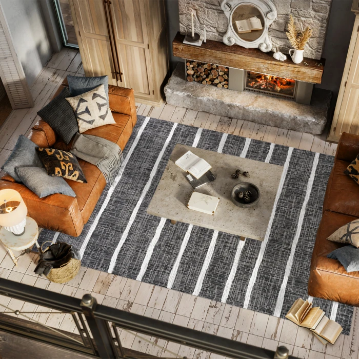 Colonia Berber Stripe Black/Ivory 3 ft. x 5 ft. Indoor/Outdoor Area Rug