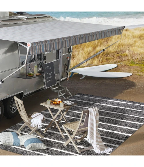 Colonia Berber Stripe Black/Ivory 2 ft. x 8 ft. Indoor/Outdoor Runner Rug