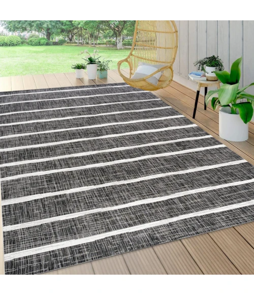 Colonia Berber Stripe Black/Ivory 5 ft. x 8 ft. Indoor/Outdoor Area Rug