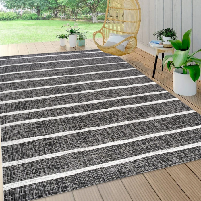 Colonia Berber Stripe Black/Ivory 3 ft. x 5 ft. Indoor/Outdoor Area Rug