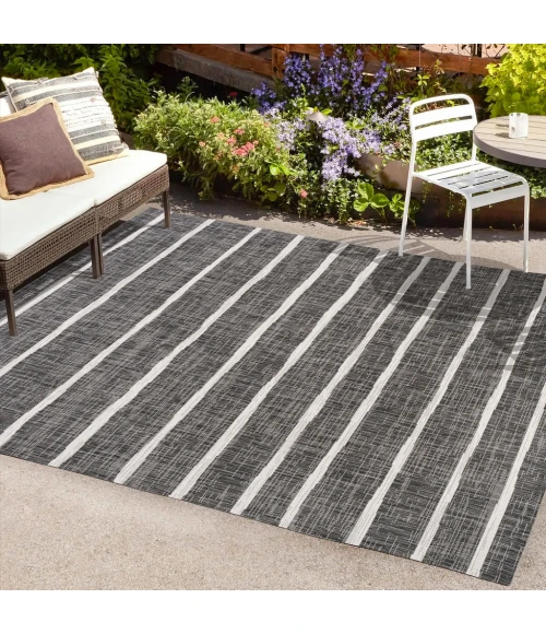 Colonia Berber Stripe Black/Ivory 5 ft. x 8 ft. Indoor/Outdoor Area Rug