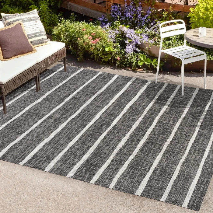 Colonia Berber Stripe Black/Ivory 3 ft. x 5 ft. Indoor/Outdoor Area Rug
