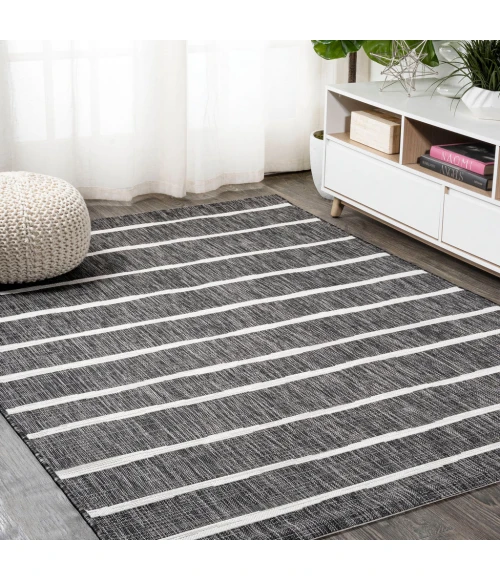 Colonia Berber Stripe Black/Ivory 5 ft. x 8 ft. Indoor/Outdoor Area Rug