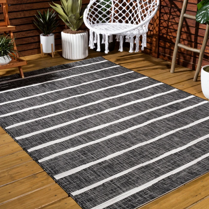 Colonia Berber Stripe Black/Ivory 3 ft. x 5 ft. Indoor/Outdoor Area Rug