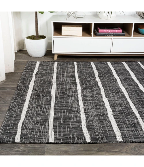 Colonia Berber Stripe Black/Ivory 5 ft. x 8 ft. Indoor/Outdoor Area Rug