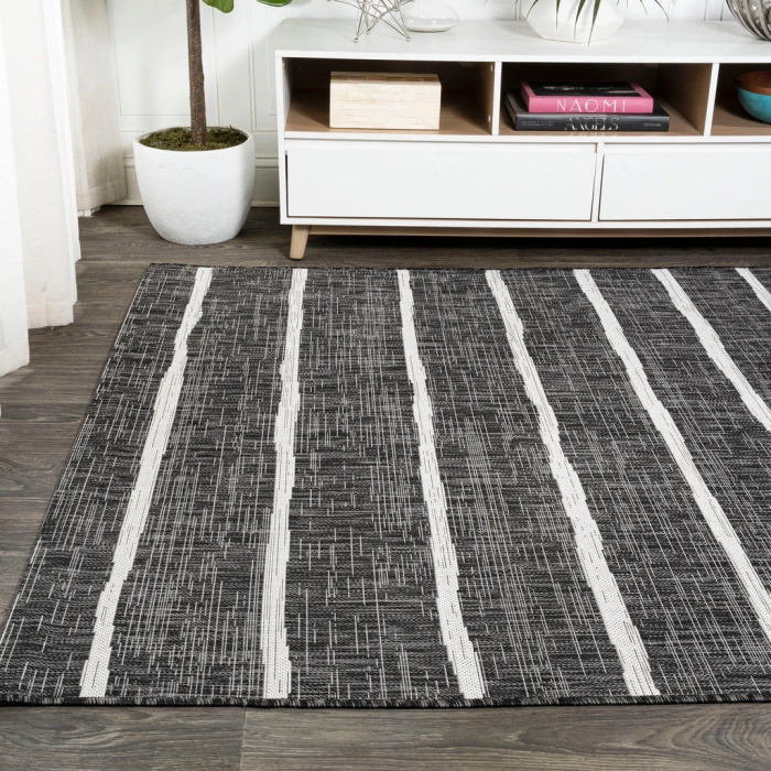 Colonia Berber Stripe Black/Ivory 3 ft. x 5 ft. Indoor/Outdoor Area Rug