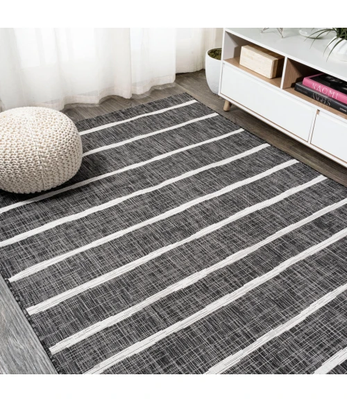 Colonia Berber Stripe Black/Ivory 5 ft. x 8 ft. Indoor/Outdoor Area Rug