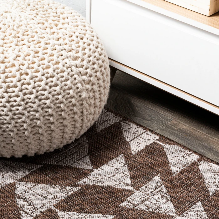Andratx Modern Tribal Geometric Brown/Beige 2 ft. x 10 ft. Indoor/Outdoor Runner Rug