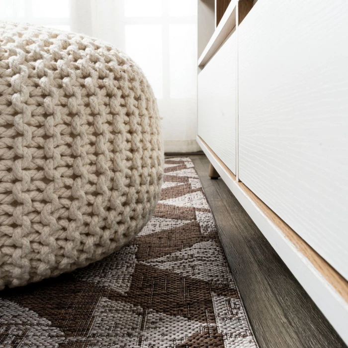 Andratx Modern Tribal Geometric Brown/Beige 2 ft. x 10 ft. Indoor/Outdoor Runner Rug
