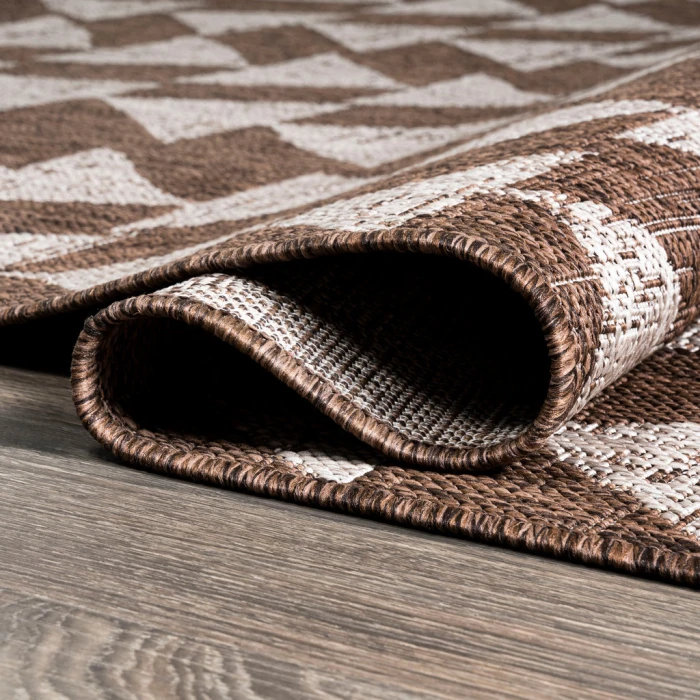 Andratx Modern Tribal Geometric Brown/Beige 2 ft. x 10 ft. Indoor/Outdoor Runner Rug