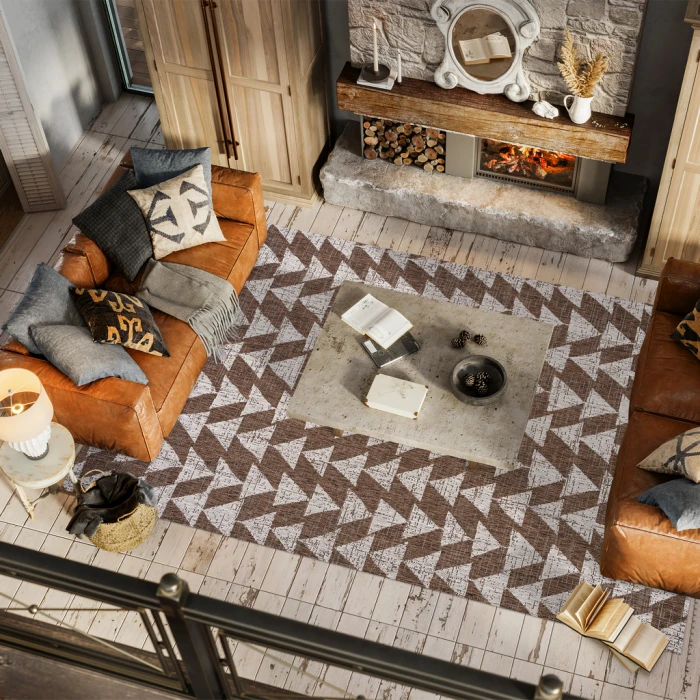 Andratx Modern Tribal Geometric Brown/Beige 5 ft. x 8 ft. Indoor/Outdoor Area Rug