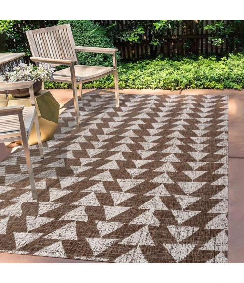 Andratx Modern Tribal Geometric Brown/Beige 8 ft. x 10 ft. Indoor/Outdoor Area Rug