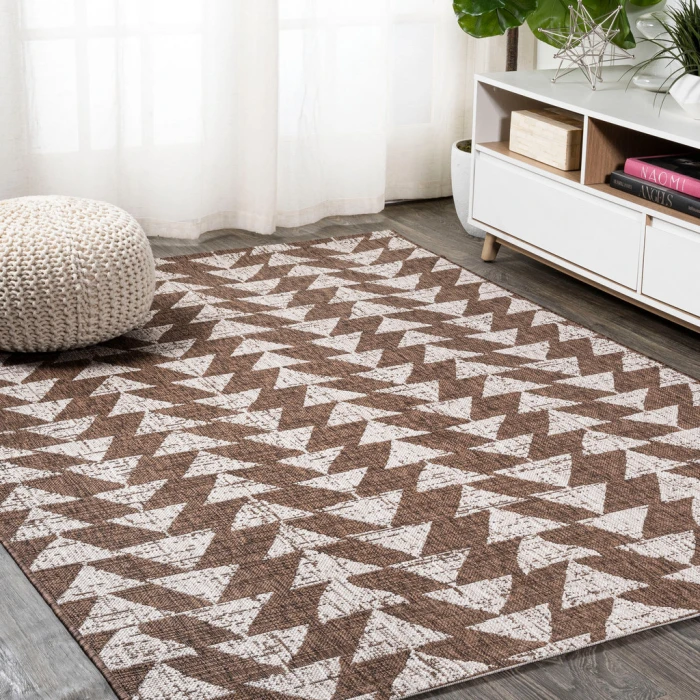 Andratx Modern Tribal Geometric Brown/Beige 5 ft. x 8 ft. Indoor/Outdoor Area Rug