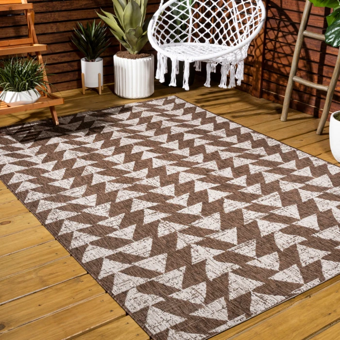 Andratx Modern Tribal Geometric Brown/Beige 5 ft. x 8 ft. Indoor/Outdoor Area Rug