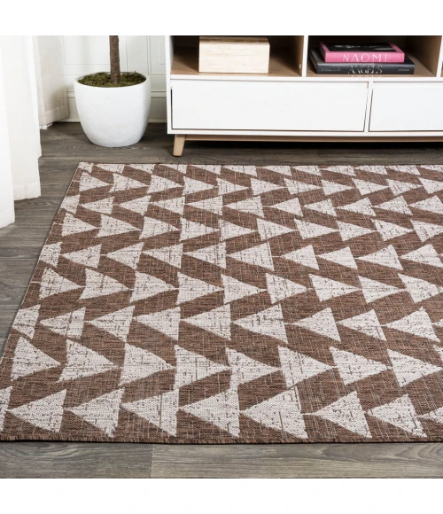 Andratx Modern Tribal Geometric Brown/Beige 8 ft. x 10 ft. Indoor/Outdoor Area Rug