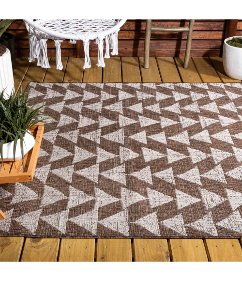 Andratx Modern Tribal Geometric Brown/Beige 8 ft. x 10 ft. Indoor/Outdoor Area Rug
