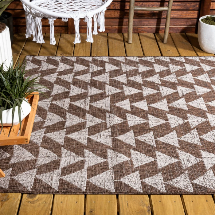 Andratx Modern Tribal Geometric Brown/Beige 5 ft. x 8 ft. Indoor/Outdoor Area Rug