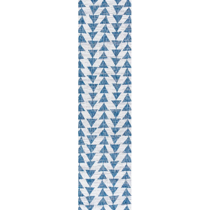 Andratx Modern Tribal Geometric Blue/Ivory 2 ft. x 10 ft. Indoor/Outdoor Runner Rug